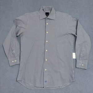 David Donahue Button Up Dress Shirt Gingham Long Sleeve Blue White Mens Sz 15.5